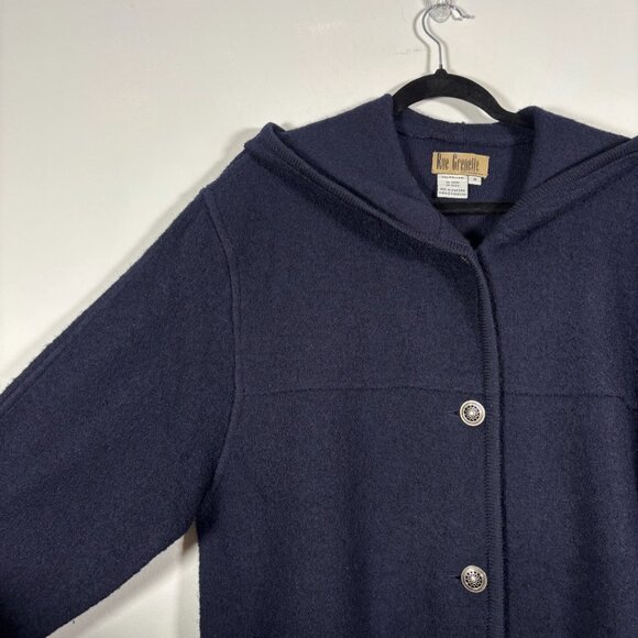 Vintage 90s Wool Jacket Winter Coat Navy Blue Minimalist Preppy Academia Neutral - Picture 3 of 8